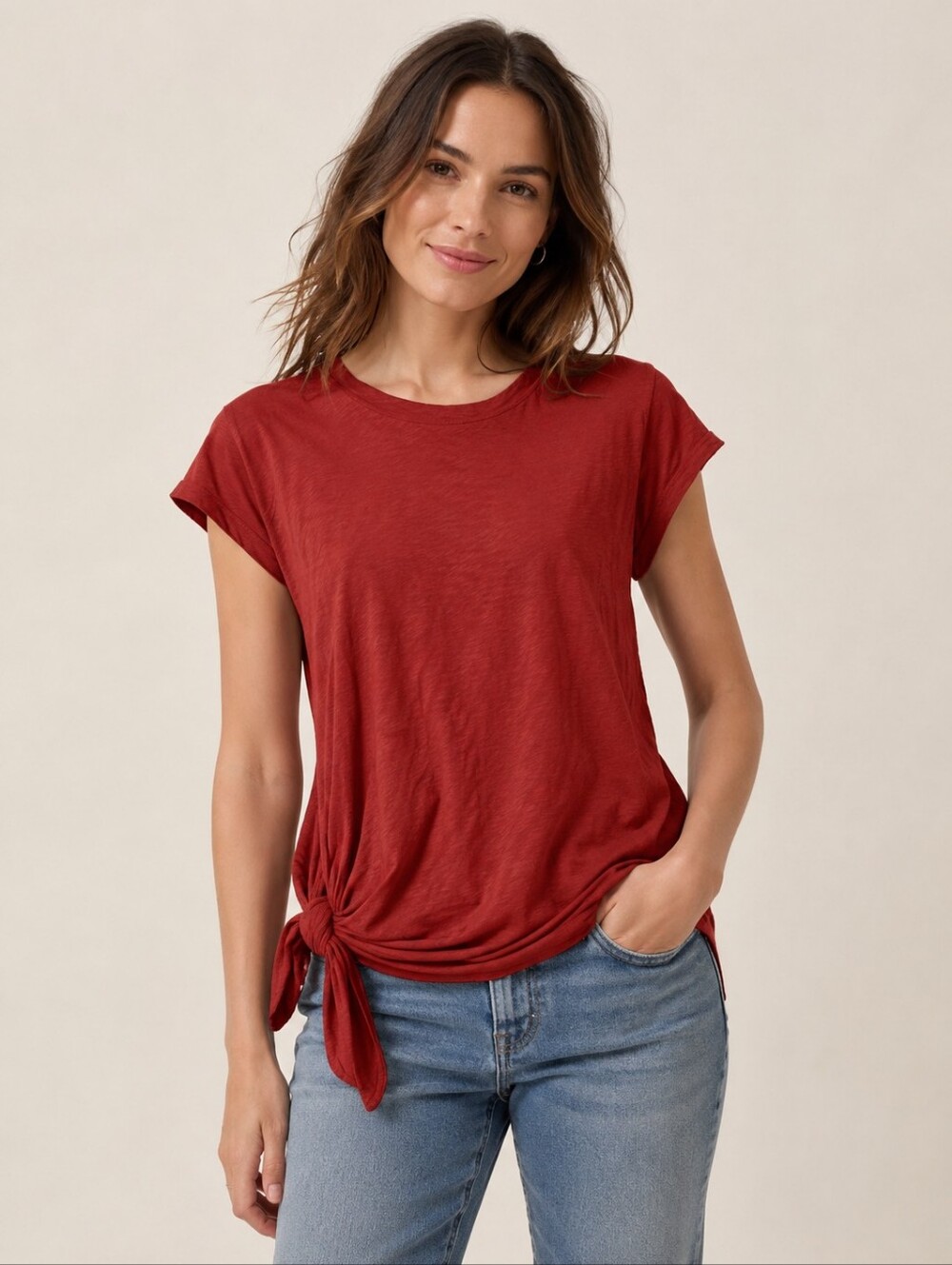 ❤️ ANTHROPOLOGIE STATESIDE SUPIMA COTTON SIDE TIE TEE / TOP, MEDIUM